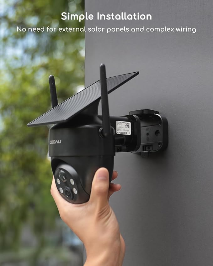 COOAU Solar Security Cameras Wireless Outdoor – Low-Light Rechargeable, Easy to Install, 2K 360° Camera for Home Security, Surveillance Cam with AI Smart Detection, Color Night Vision, IP66, Alexa