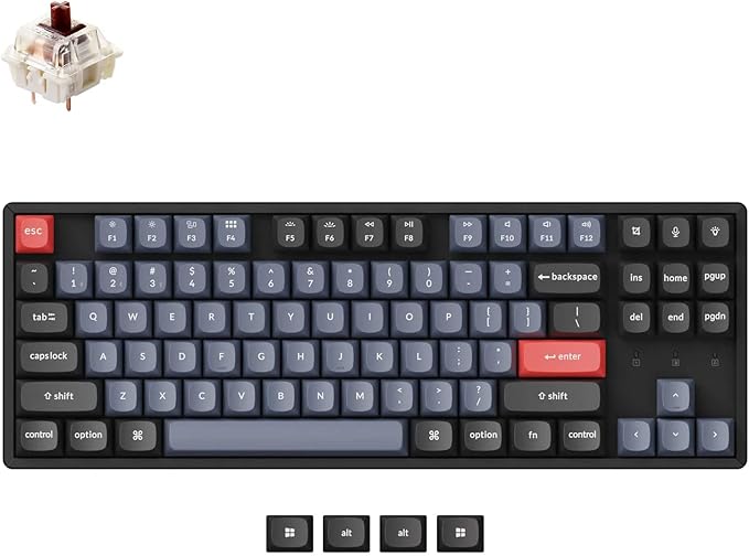 Keychron K8 Pro QMK/VIA Wireless Mechanical Keyboard, Hot-Swappable Aluminum Frame TKL Custom Programmable Keyboard with RGB Backlit, Gateron G Pro Brown Switch for Mac Windows Linux