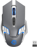 Bluetooth Gaming Mouse, RGB Rechargeable USB Wireless Mouse, Quiet Click, LED Backlit, Ergonomic, with Side Button, 6 Button, DPI Adjustable, Computer Mice for Laptop PC MacBook Chromebook - Grey