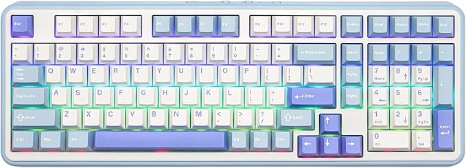 EPOMAKER TH99 Tri-Mode Wireless Mechanical Keyboard with 8000mAh Battery, Hot Swappable Custom RGB Gaming Keyboard with Numpad, Gasket Creamy for PC/Mac/Office (Blue&White, Sea Salt Silent)
