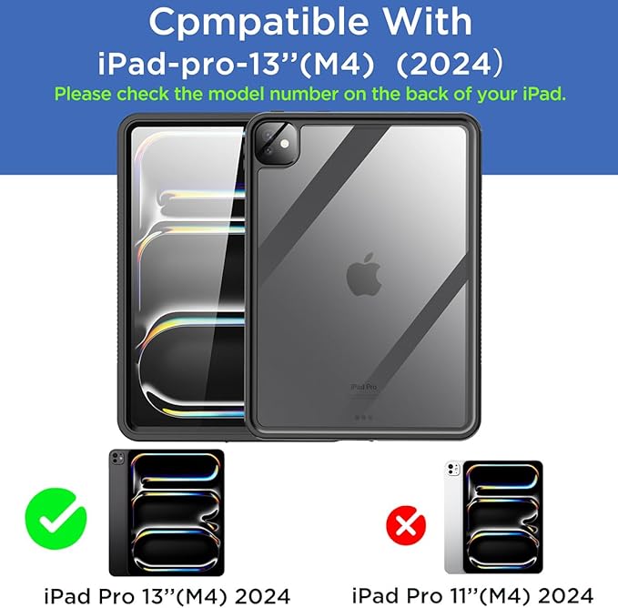 AICase for iPad Pro 13 Inch Waterproof Case M4 2024 7th Generation, [Built-in Screen Protector&Stand] Full-Body Rugged Shockproof Drop Proof Protective Cover for iPad Pro 13 Inch M4 2024 7th Gen
