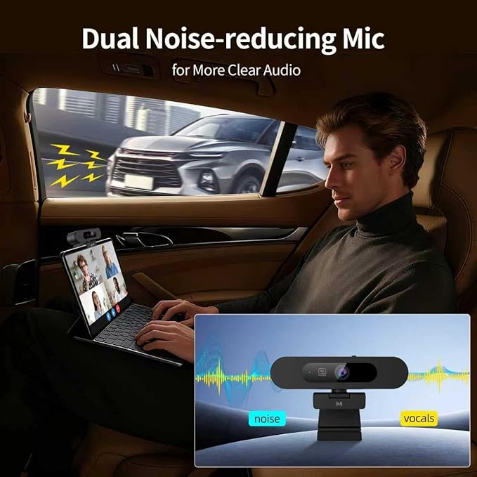 4K Webcam for PC, 8MP USB Webcam with Dual Noise-reducing Microphones, Picture-in-picture, Auto Framing, 5X Zoom, 92° Wide FOV, Auto Light Correction, Perfect for Conference, Video Callings, Streaming