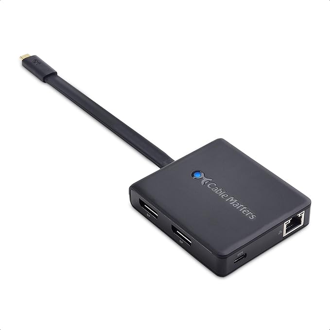 Cable Matters Dual Monitor USB C Hub (USBC Dock) with Dual 4K DisplayPort, 2X USB 2.0, Ethernet, and 60W Charging - Thunderbolt 4 / USB4 / Thunderbolt 3 Port Compatible for Windows and Linux.