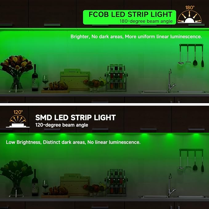 BTF-LIGHTING FCOB COB FOB LED Strip Lights 5V USB Powered 6.56FT 640LEDs Green Color 8mm Width Dimmable CRI 90+ with 3M Tape Flexible High Density for 3D Printer TV Backlight PC DIY Decor
