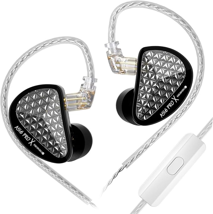 KZ AS16 PRO X in Ear Monitor, 16BA HiFi Wired Earbuds, Professional IEM Earphones with Precision Electronic Crossover, Sparkling Diamond-Like Design for Musician Audiophiles (with Mic)