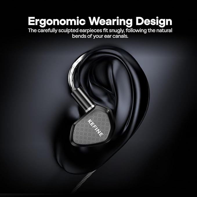 Linsoul Kefine Klean in Ear Monitor,10mm DLC Diaphragm Dynamic Driver HiFi Earphones,Wired Gaming Earbuds,Replaceable Nozzles,Detachable Silver-Plated Cable for Audiophile (with Mic Type-C, Black)