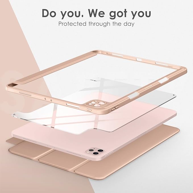 VIKESI Case for iPad Pro 12.9 6th/5th/4th/3rd Generation 2022/2021/2020/2018,TPU Shockproof Frame,Built-in Pencil Holder,Auto Sleep/Wake - Pink Gold