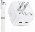 35W Dual USB C Port Compact Power Adapter, Compatible with iPhone 16/15/14, MacBook Air, iPad, Air Pods, Foldable Type C Wall Charger Plug, Includes 6.8Ft C to C Cable