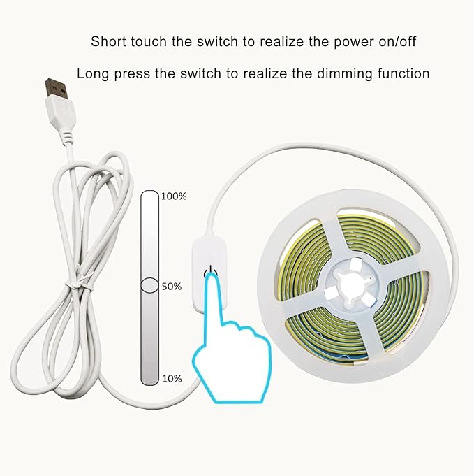 ZSLAIFU A 5V USB LED Light Strip, COB LED Strip Lights, White 5V LED Lights, Small LED Strip Light, TV Lights for TV Under Cabinet Kitchen Living Room Shelving or Displays (White, 3.28ft)