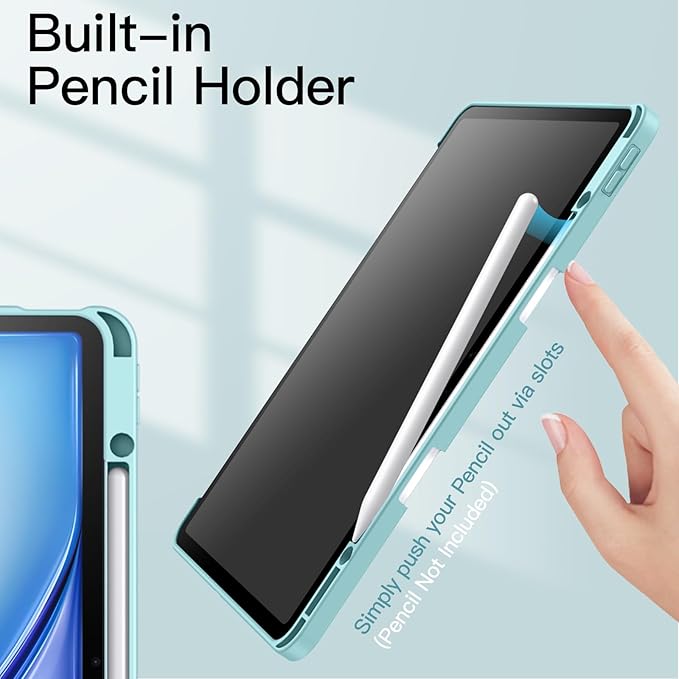 JETech Case for iPad Air 13-Inch M4/M3/M2 (2026/2025/2024) with Pencil Holder, Clear Transparent Back Shell Slim Stand Shockproof Tablet Cover, Auto Wake/Sleep (Blue)