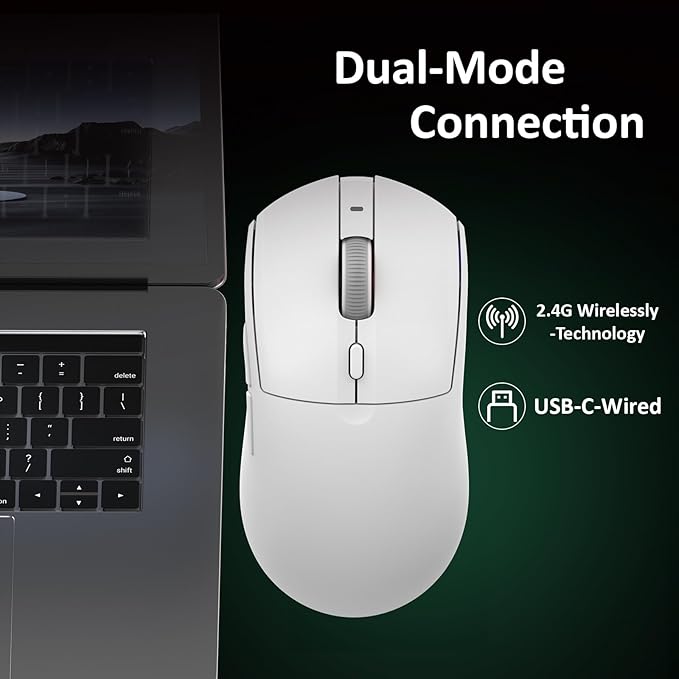 AJ139PRO Dual-Mode 2.4G/Wired Gaming Mouse, 59g Lightweight Design, PAW3395 Sensor, 26K DPI, 300mAh Battery with 40-Hour Battery Life for Windows, Mac Gamer.