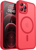 CANSHN Magnetic Compatible with iPhone 12 Pro Case, Upgraded [Full Camera Protection] [Compatible with Magsafe] [Translucent Matte] Shockproof Protective Phone Cover 6.1 Inch - Red