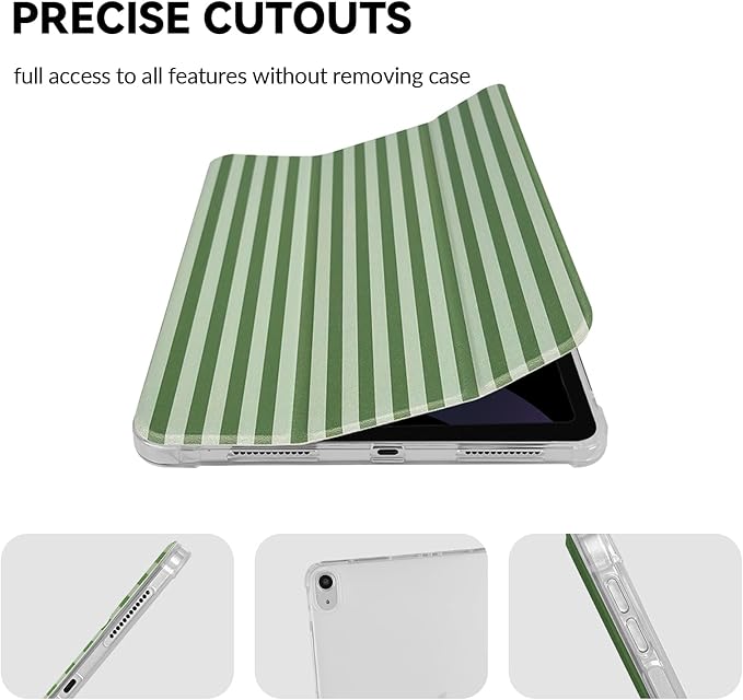 Lovmooful Compatible for iPad 11th 11-Inch A16 (2025),iPad 10 (10.9-Inch,2022 Model,10th Generation) Case with Pencil Holder Cute Striped Aesthetic Design Soft TPU Trifold Stand Protective-Dark Green