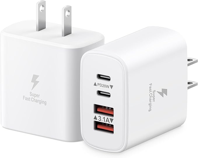 USB C Charger Block, 2-Pack 40W 4-Port Type C Fast Charging Block for iPhone 16 15 14 13 12 Pro Max Plus, iPad,Samsung, Dual PD Power Adapter + QC 3.0 Multi Wall Plug ﻿Charger Box USBC Cube