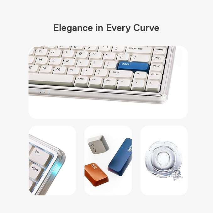 MelGeek O2 Wireless Mechanical Quiet Keyboard for Work, 75% Compact Office Keyboard, Low Profile, with Hot-Swappable and Pre-lubed Linear Switches,Bluetooth/2.4 GHz/USB-C for Mac Windows Linux