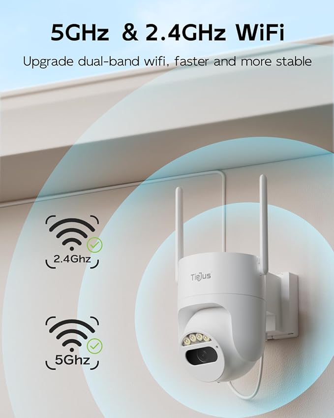 5G/2.4G Security Camera Outdoor, 3MP Wired Cameras 24/7 Recording, Plug-in Power, 360° View, Motion Auto Tracking, Alexa, 2-Way Audio, IP66, Color Night Vision, SD Card/Cloud Storage