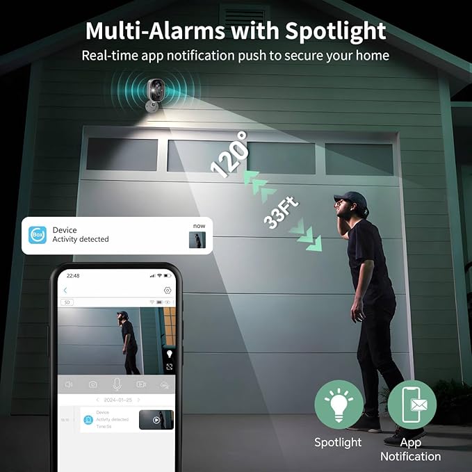 Security Camera Wireless Outdoor 2K Battery Powered Color Night Vision WiFi Waterproof Surveillance Camera 2 Way Talk Motion Detection Spotlight Alarm SD/Cloud Storage for Home Security Indoor