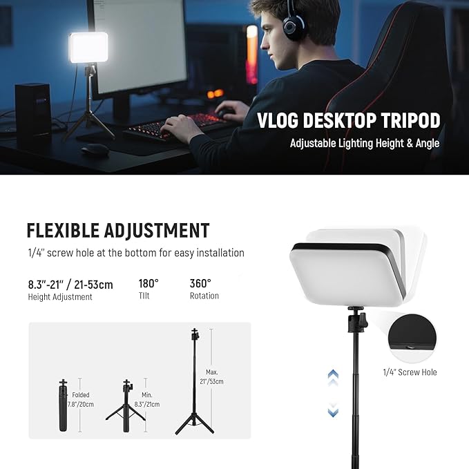 NEEWER BASICS LED Video Panel Light, Bi Color Dimmable Video Conference Lighting Kit with Desktop Tripod Stand/Filters for Webcam Desk Computer Laptop Zoom Call Makeup Recording Selfie Streaming, BP66