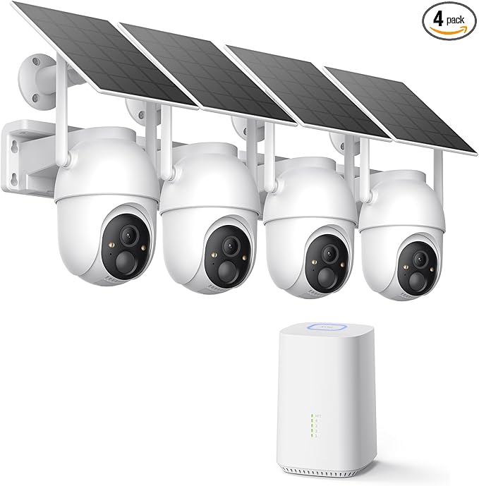ELYSOO Solar Security Cameras Wireless Outdoor, 64GB Local Storage Included, 2K/4MP Home Security Camera System, 4-Cam Kit, 2.4G & 5GHz WiFi, PIR Motion Detection, 360° View