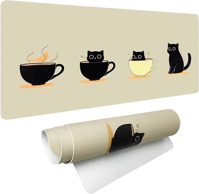Bloss Leather Mouse Pad,Beige Anime Large Desk Pad, Cute Kawaii Cartoon Cat Desk Mats for Keyboard and Mouse,Clearance Overstock Limited Stock Discontinued Size 31.5" x 15.7"