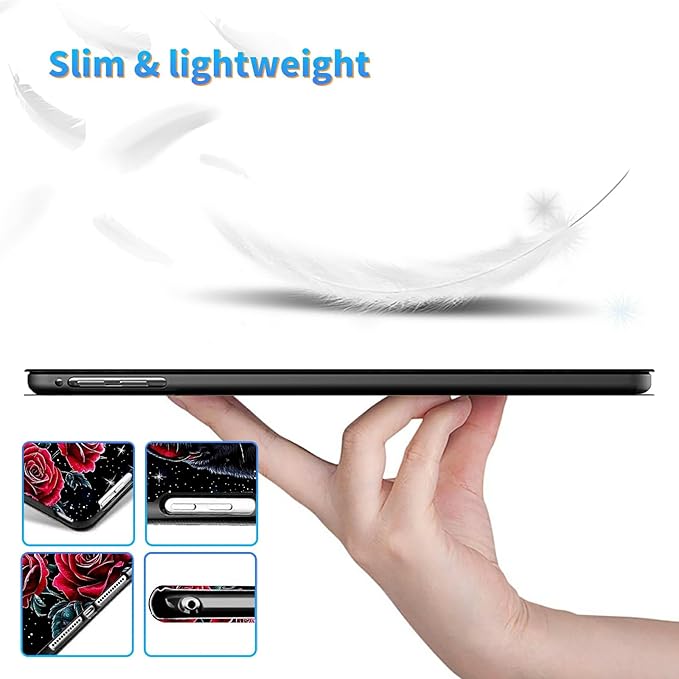 for Amazon Kindle Fire HD 8 (8th/7th/6th Generation, 2018/2017/2016 Release) 8" Tablet Case, Slim Kickstand Stand Leather Smart Cover with Auto Wake/Sleep, Red Rose Cat Black