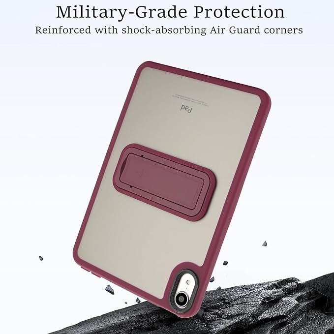 Shockproof Case for iPad mini 7th/6th Generation (2024/2021 8.3-inch), Kickstand Slim Fit Rugged Bumper Lightweight Anti-Scratch Bumper Case Cover for Women Men, WineRed