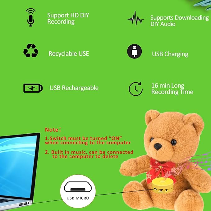 16 Minutes Voice Recorder, Record Custom Message for Crafts, Stuffed Bear, Baby Doll, and Pillow (2Pack + Yellow)