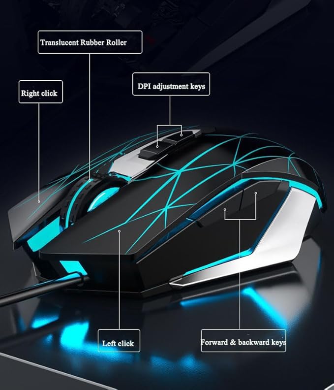Mechnical E-Sports Gaming Mouse - USB 7 Programmable Buttons Mice with 2400 Adjustable DPI- Wired Connection-Breathing Light (Black)