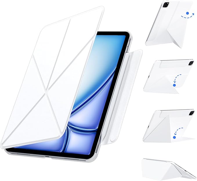 Magnetic Case for iPad Air M3/M2 13 Inch & iPad Pro 12.9 (3/4/5/6th Gen) 2022/2021/2020/2018, Stain-Resistant Slim Folio with Portrait/Landscape Stand, 4 Adjustable Angles,Cover Auto Wake/Sleep, White