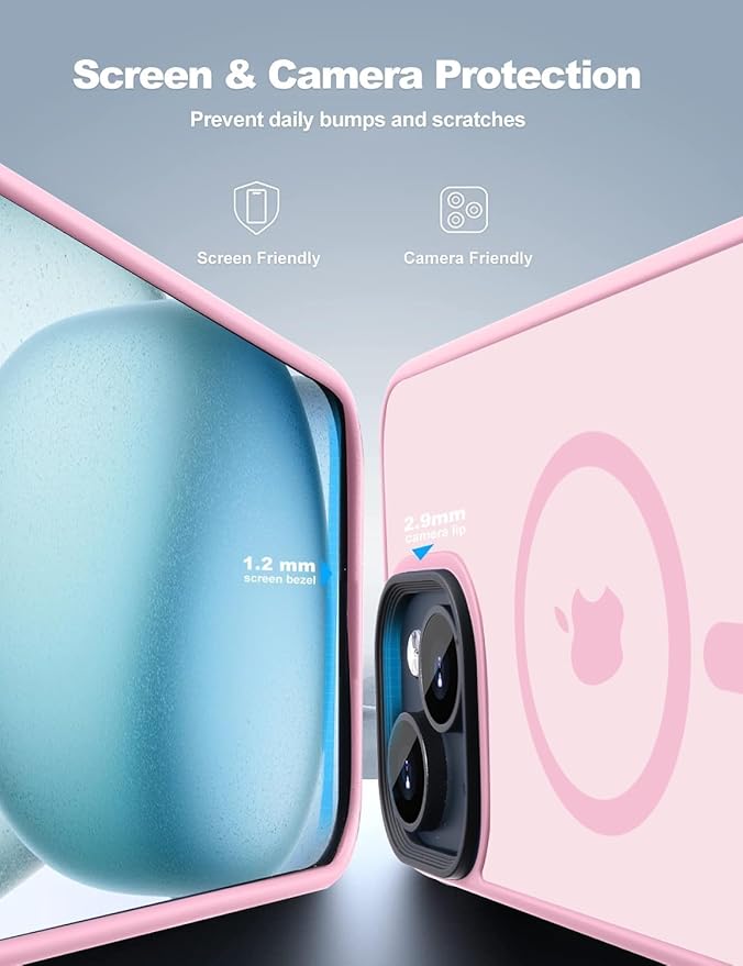 Tigowos for iPhone 15 Phone Case Fits MagSafe 10FT Drop Resistant Matte Skin Feeling Back Cover for iPhone 15 Case，Pink