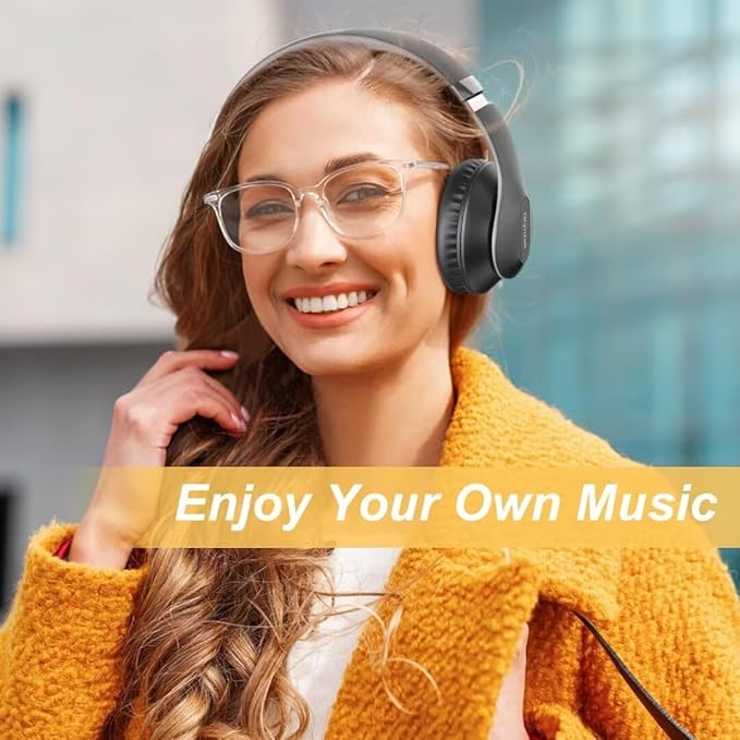 Wireless Bluetooth Headphones Over Ear 65H Playtime HiFi Stereo Headset with Microphone and 6EQ Modes Foldable Bluetooth V6.0 Headphones for Travel Smartphone Computer Laptop