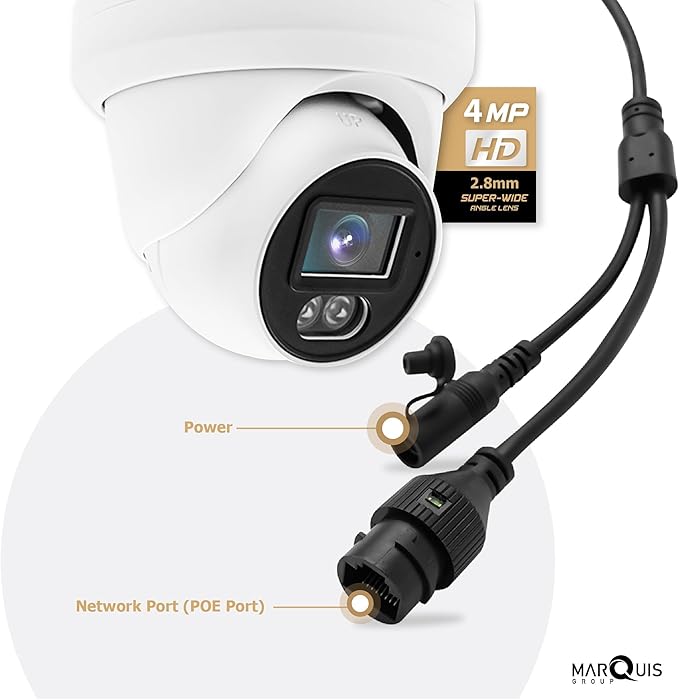 Marquis 4MP PoE IP Turret Dome Camera with Microphone/Audio, IP Security Camera Outdoor Rated, Waterproof IP66, 108° Wide Angle 2.8mm Lens (Regular IR)