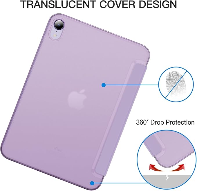 JETech Case for iPad mini (A17 Pro, 2024 Model, 7th Generation) / mini 6 (2021 Model, 6th Generation), Slim Stand Hard Back Shell Smart Cover with Auto Wake/Sleep (Purple)