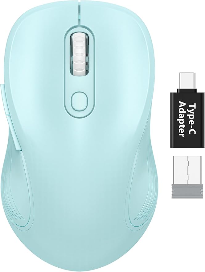 Trueque Wireless Mouse for Laptop, 2.4GHz Ergonomic Computer Mouse with Back & Forward Buttons, 3 Adjustable DPI Levels, 6 Buttons, Optical USB Cordless Mice for Windows PC, M01 (Light Blue)
