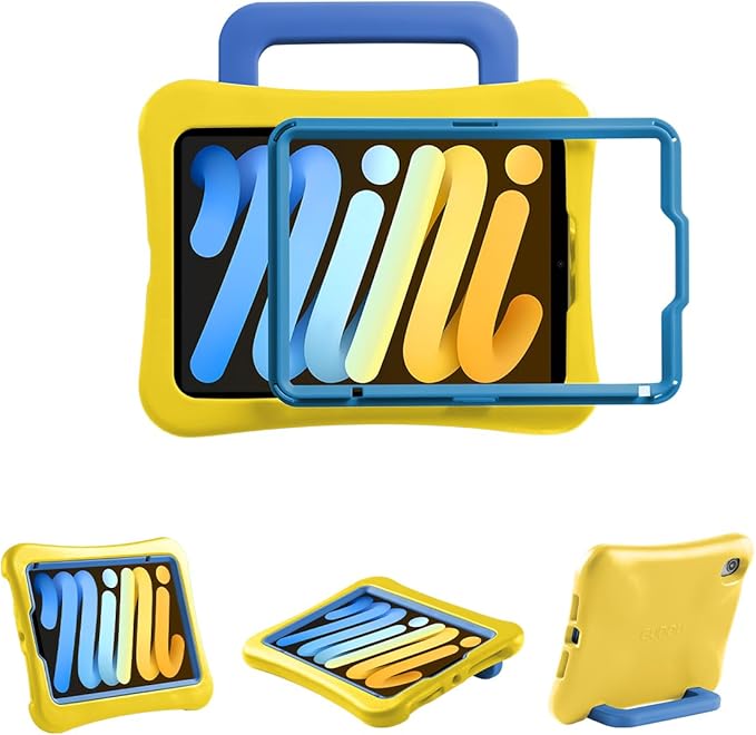 Kids Case for iPad mini 7 (A17 Pro) 2024 /iPad Mini6 2021, Light Weight Heavy Duty/Shockproof/Drop Proof with Handle/Kickstand, Child Friendly Cover for iPad mini 7th/6th Gen 8.3inch (Yellow)