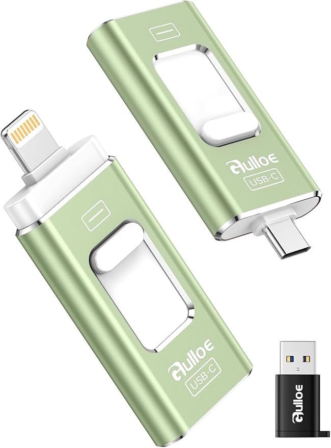 Gulloe 256GB Dual Interface Flash Drive for Phone Storage Photos Videos, Phone USB Backup External Photo Memory Stick - No App Required, Compatible with iPhone, iPad, Android & PC (Sage Green)