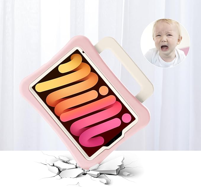 Kids Case for iPad mini 7 (A17 Pro) 2024 /iPad Mini6 2021, Light Weight Heavy Duty/Shockproof/Drop Proof with Handle/Kickstand, Child Friendly Cover for iPad mini 7th/6th Gen 8.3inch (Pink)