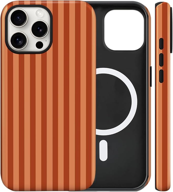 Magnetic for iPhone 13 Pro Case Cute Stripes Phone Case, Shockproof Slim TPU and Hard PC Protective Phone Cover Compatible with MagSafe Designed for Women Girls, Deep Brown
