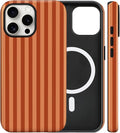 Magnetic for iPhone 14 Pro Case Cute Stripes Phone Case, Shockproof Slim TPU and Hard PC Protective Phone Cover Compatible with MagSafe Designed for Women Girls, Deep Brown