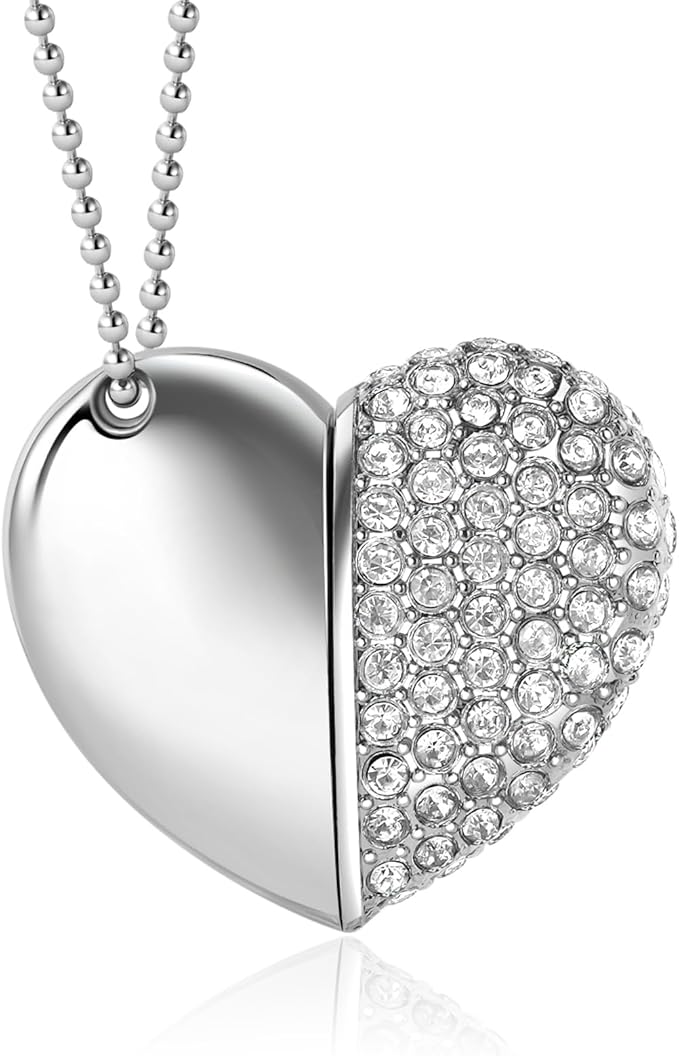 USB 2.0 Flash Drive,Cute Romantic Heart Shape USB Memory Stick,Thumb Drive for Photos, Music, Files Storage (Silver, 64, GB)
