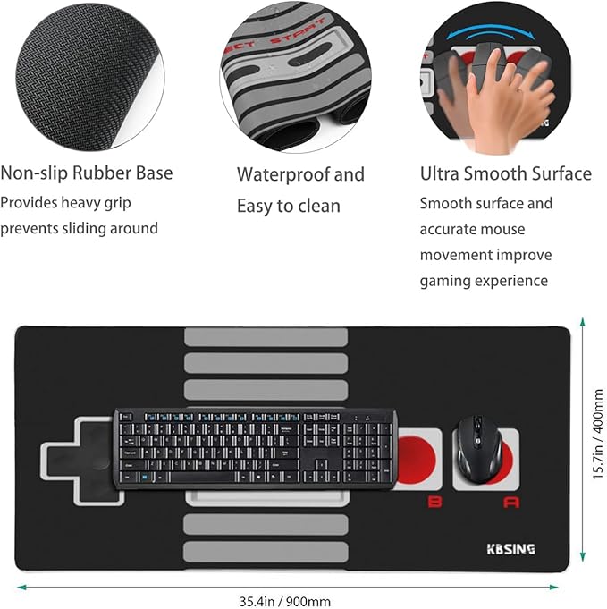 Gaming Mouse Pad - Extended Keyboard Mouse Pad Mat, Large PC Laptop Game Mouse Mat Huge Desk Pad with Stitched Edges, Anti-Slip Rubber Base Mousepad, 35.5"x15.4"x0.1" (MPX-02)