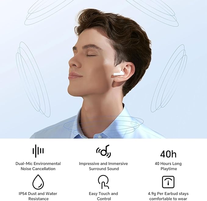 HONOR Choice Earbuds X7i Bluetooth Headphones 40 Hours Duration, 45dB Noise Cancellation Lightweight Wireless Headphones, IP54 Water and Dust Resistant, White
