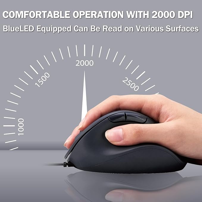 ELECOM Wired USB Ergonomic Shape Mouse, Silent Click, Right Hand, 2000DPI, 5 Buttons, Optocal Sensor, Compatible with PC, Mac, Laptop, EX-G, Lsize Black (M-XGM30UBSKBK)