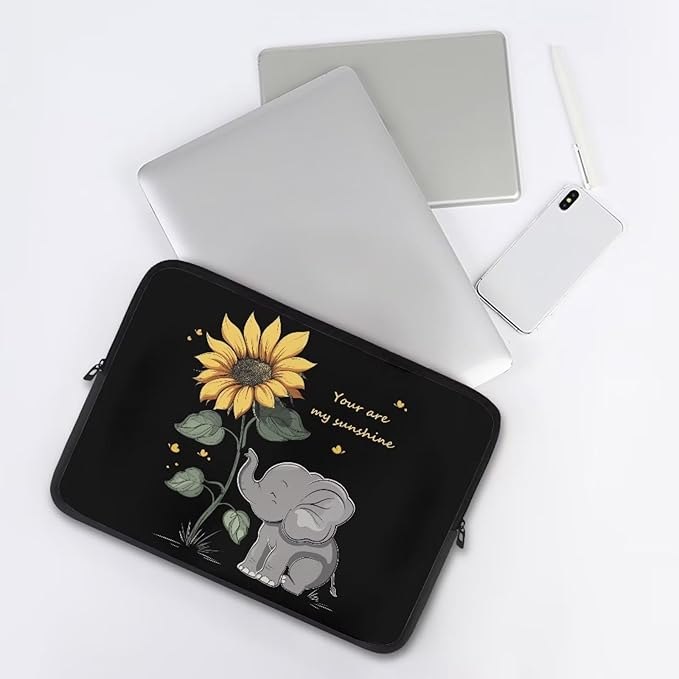 Sunflower Elephant Laptop Sleeve Case for Kids 15 Inch Laptop Protector with Multiple Uses Lightweight Computer Sleeve Tablet Bag Laptop Carrying Case Gifts for Girls Black