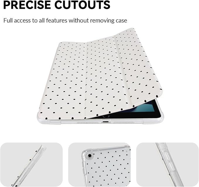 Lovmooful Compatible for iPad 9/8/7 (10.2-Inch,2021/2020/2019 Model,9th/8th/7th Generation) Case with Pencil Holder Cute Polka Dot with Aesthetic Design Soft TPU Trifold Stand Protective-White