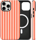 Magnetic for iPhone 15 Case Cute Stripes Phone Case, Shockproof Slim TPU and Hard PC Protective Phone Cover Compatible with MagSafe Designed for Women Girls, Deep Orange