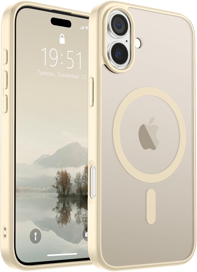 SUPFINE Magnetic for iPhone 16 Case (Compatible with MagSafe) (Military Grade Drop Protection) Translucent Matte Shockproof with Anti-Fingerprint Phone Cover,Antique White