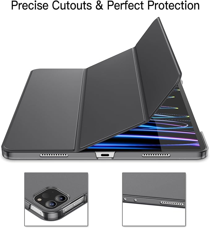 JETech Case for iPad Pro 12.9-Inch (6th/5th Generation, 2022/2021 Model), Slim Stand Hard Back Shell Smart Cover with Auto Wake/Sleep (Space Gray)