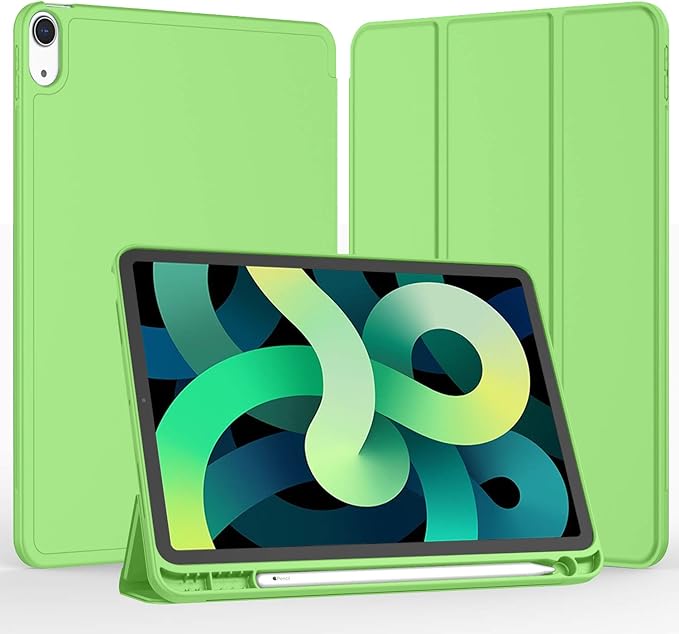 iMieet iPad Air 11 Inch Case M4/M3/M2(2026/2025/2024), iPad Air 5th/4th Generation Case 2022/2020 10.9 Inch with Pencil Holder,Trifold Stand Smart Case with Soft TPU Back(Grass Green)