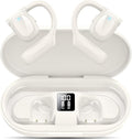 Open Ear Bluetooth 5.3 Headphones, Wireless Earbuds Sport Over Earphones Built-in Mic with Earhooks 75H Playtime Ear Buds LED Display Charging Case, IPX5 Waterproof for Running Fitness,Pearl White